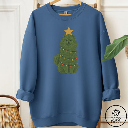 Pomeranian Christmas Tree Sweatshirt Indigo Blue Taco-Dog