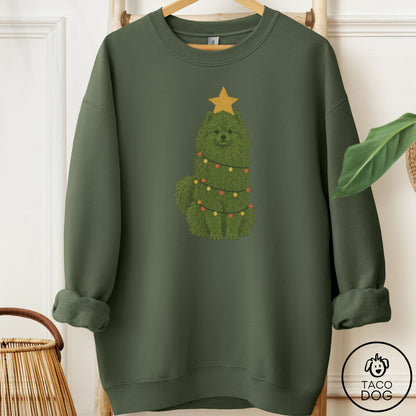 Pomeranian Christmas Tree Sweatshirt Military Green Taco-Dog