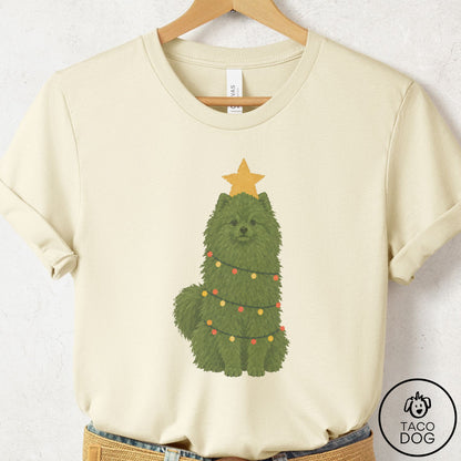 Pomeranian Christmas Tree T-Shirt Natural Taco-Dog