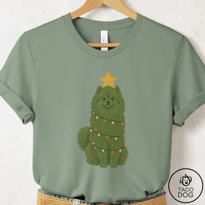 Pomeranian Christmas Tree T-Shirt Sage Taco-Dog