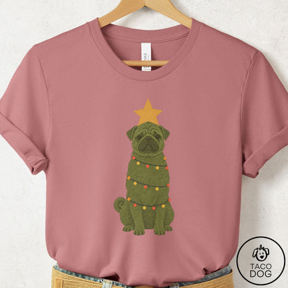 Pug Christmas Tree T-Shirt Mauve Taco-Dog