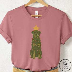 Rottweiler Christmas Tree T-Shirt Mauve Taco-Dog