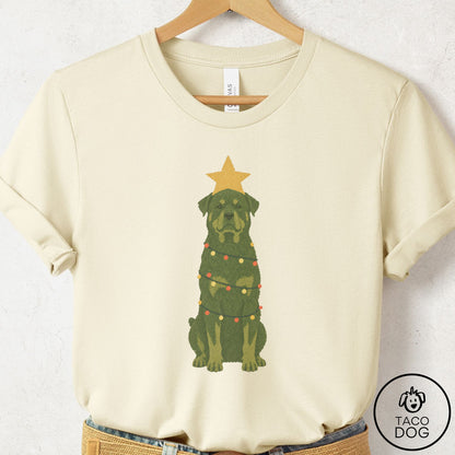 Rottweiler Christmas Tree T-Shirt Natural Taco-Dog