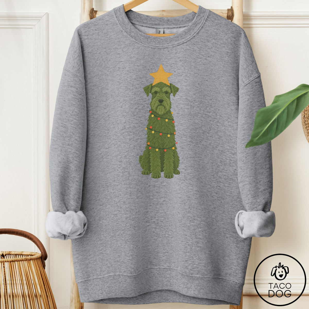 Schnauzer Christmas Tree Sweatshirt Graphite Heather Taco-Dog