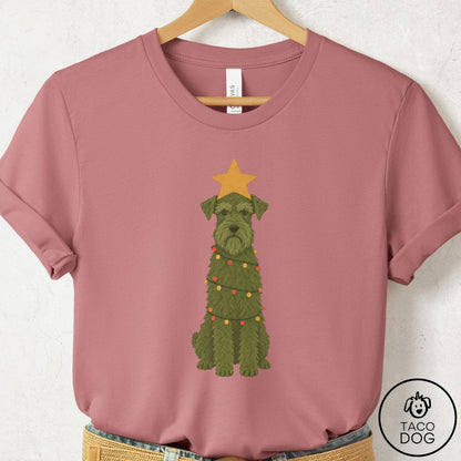 Schnauzer Christmas Tree T-Shirt Mauve Taco-Dog