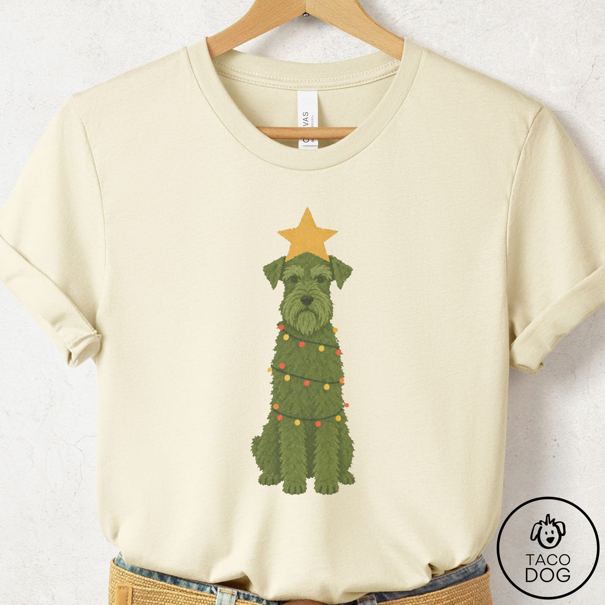 Schnauzer Christmas Tree T-Shirt Natural Taco-Dog