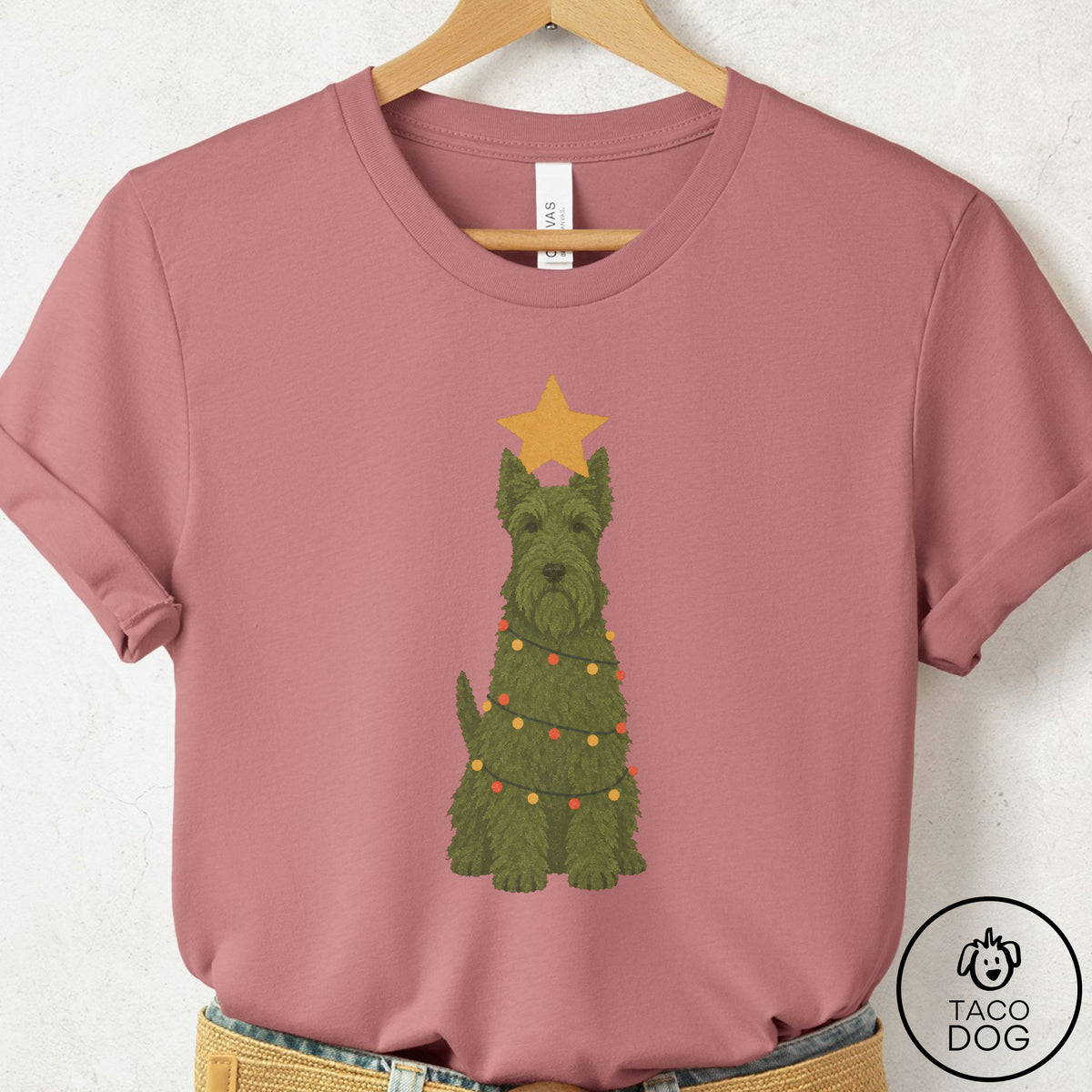 Scottie Christmas Tree T-Shirt Mauve Taco-Dog