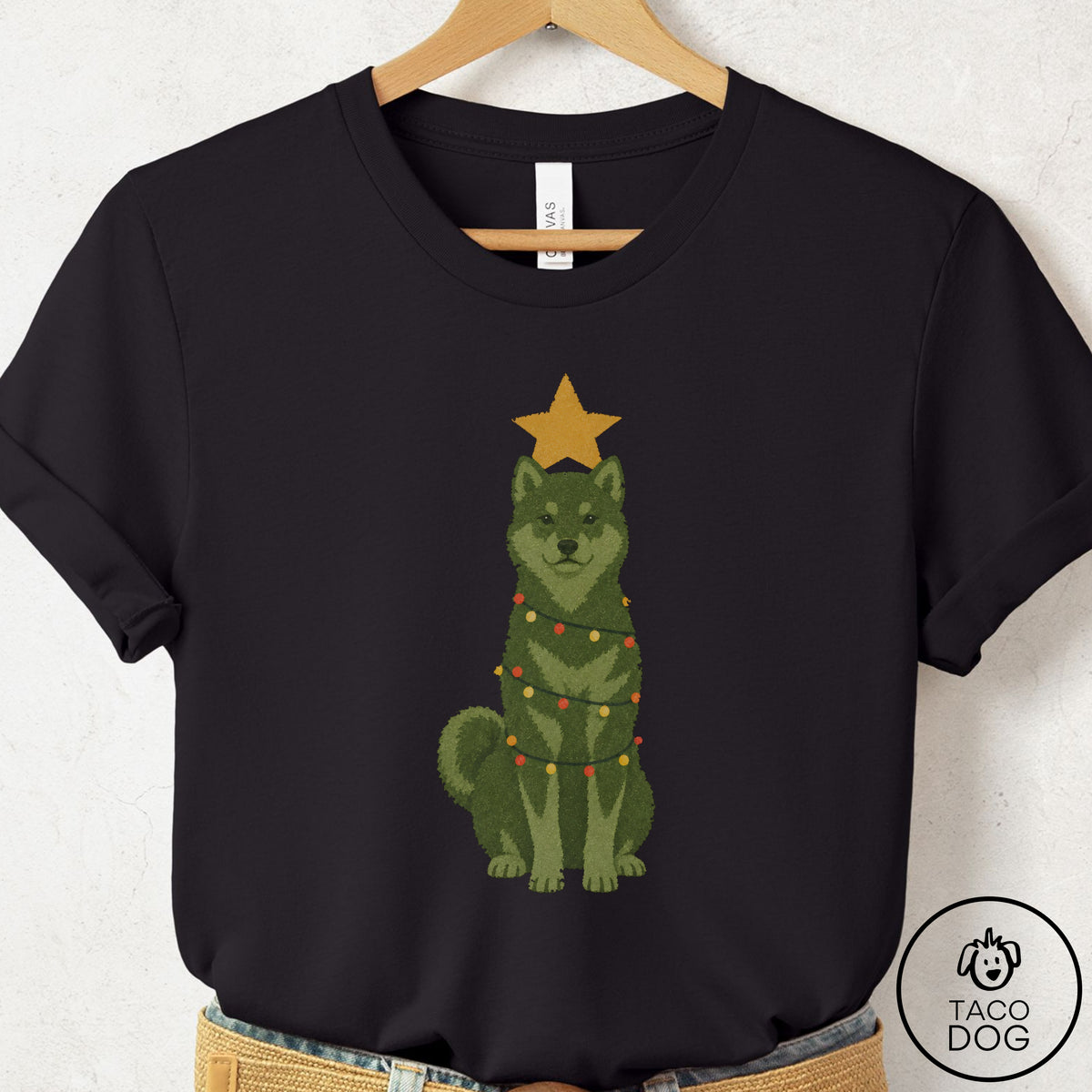 Shiba Inu Christmas Tree T-Shirt Black Taco-Dog