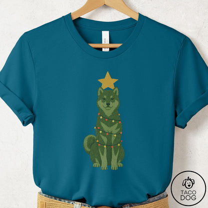 Shiba Inu Christmas Tree T-Shirt Deep Teal Taco-Dog