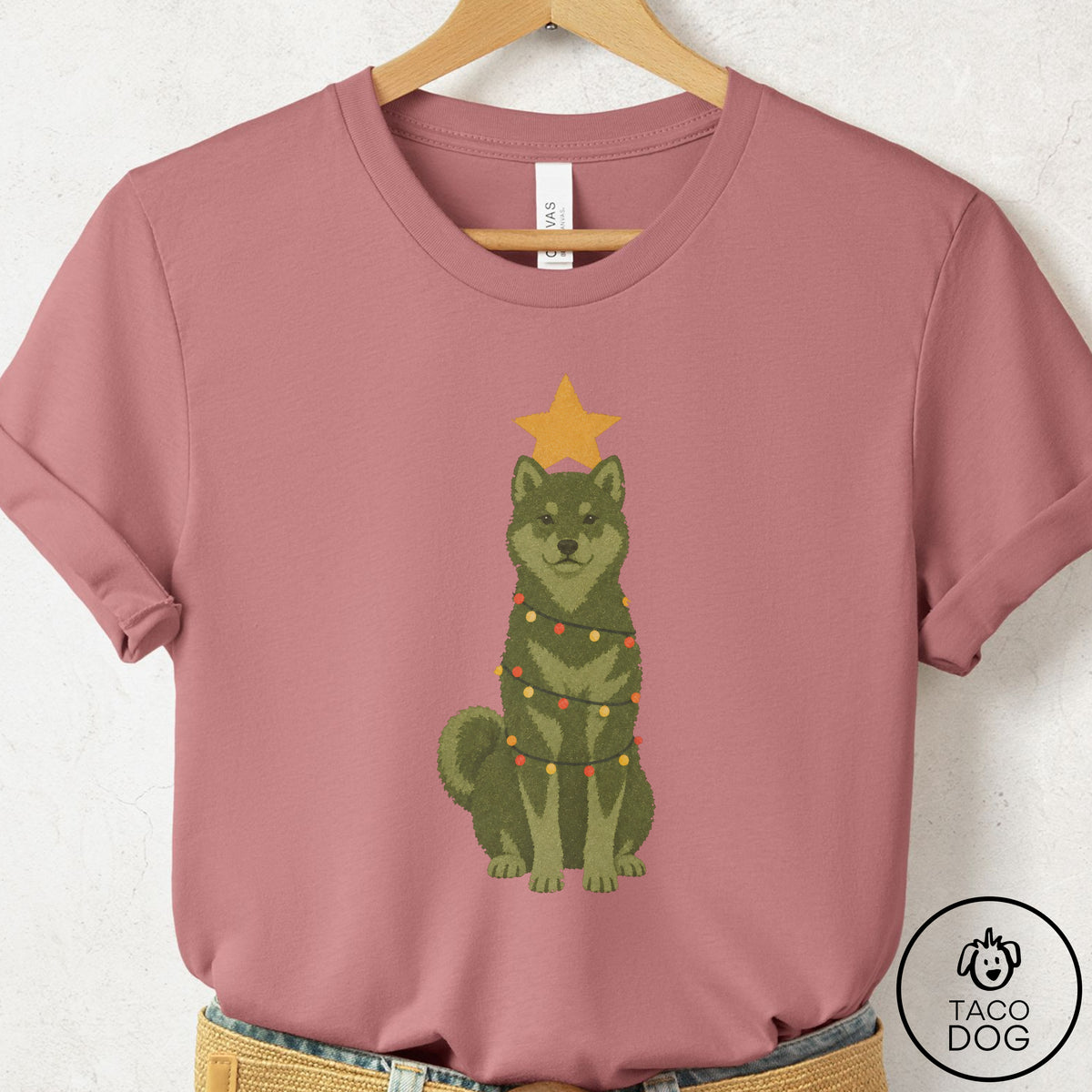 Shiba Inu Christmas Tree T-Shirt Mauve Taco-Dog