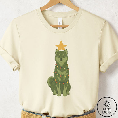 Shiba Inu Christmas Tree T-Shirt Natural Taco-Dog