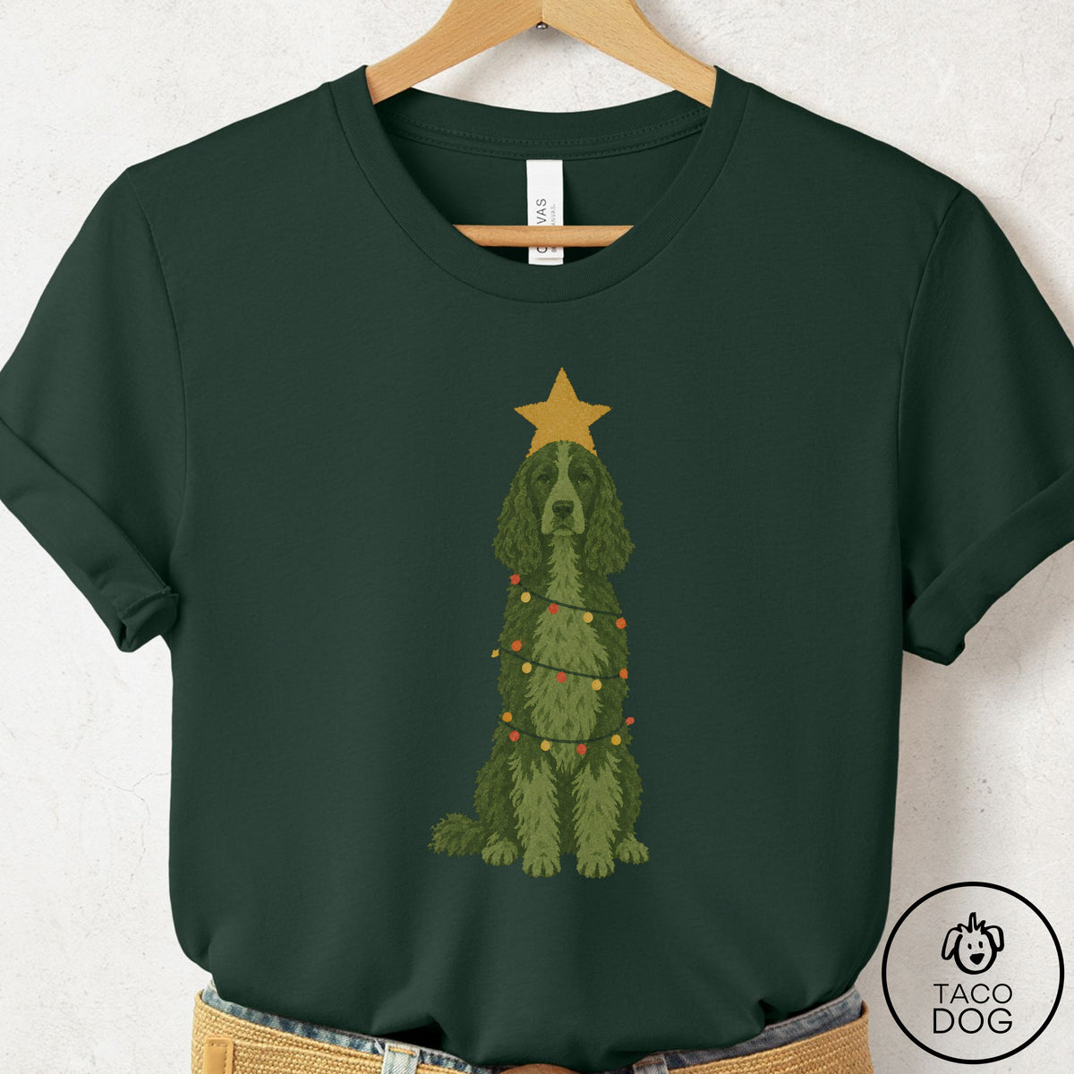 Springer Spaniel Christmas Tree T-Shirt Forest Taco-Dog