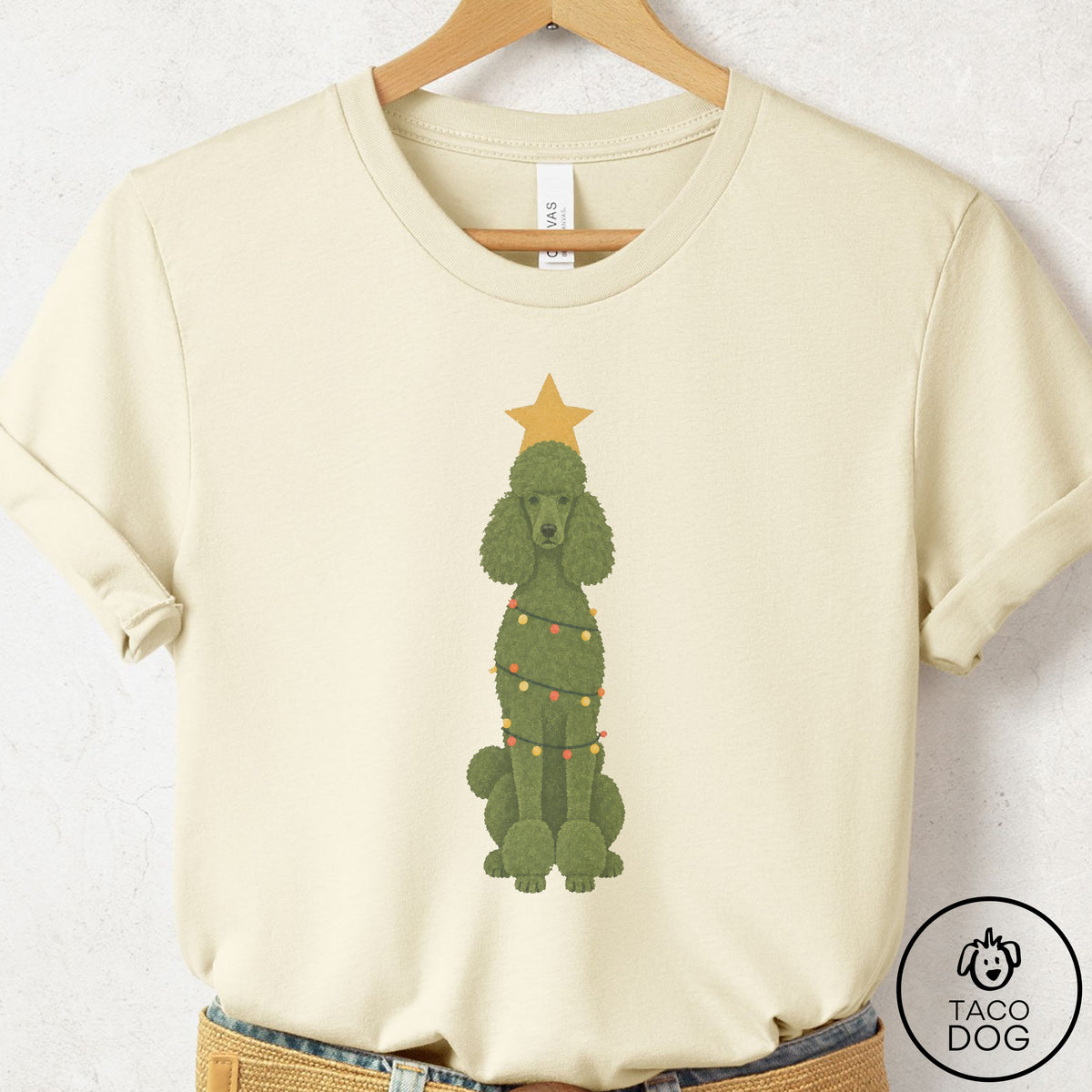 Poodle Christmas Tree T-Shirt Natural Taco-Dog