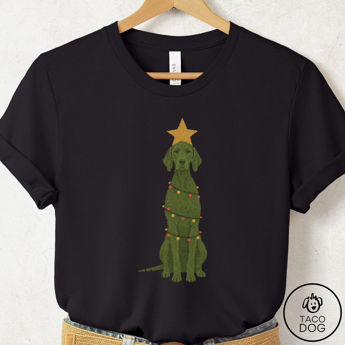 Vizsla Christmas Tree T-Shirt Black Taco-Dog