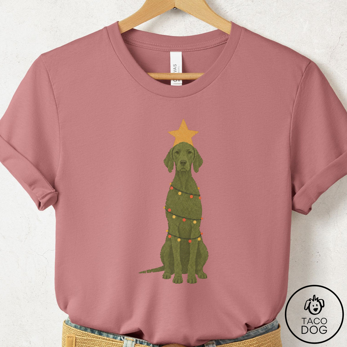 Vizsla Christmas Tree T-Shirt Mauve Taco-Dog