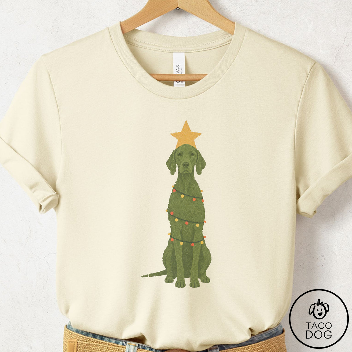 Vizsla Christmas Tree T-Shirt Natural Taco-Dog