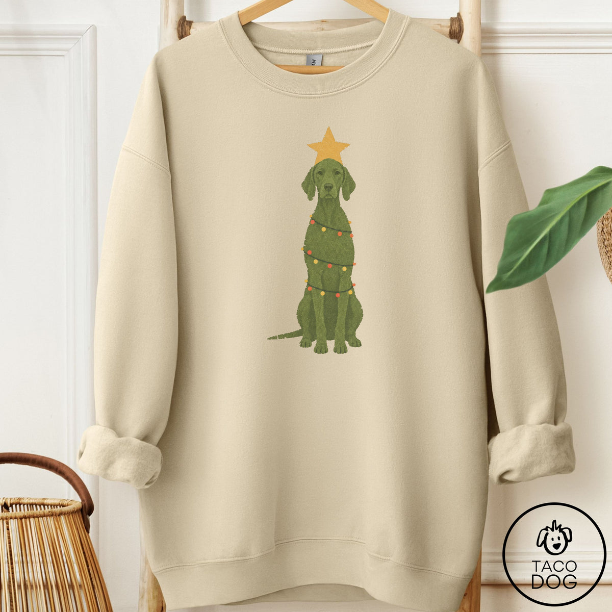 Vizsla Christmas Tree Sweatshirt Sand Taco-Dog