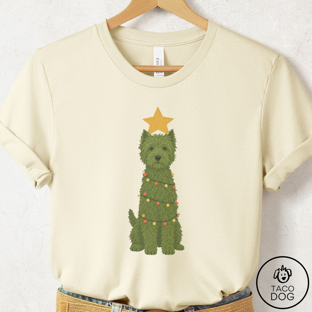 Westie Christmas Tree T-Shirt Natural Taco-Dog