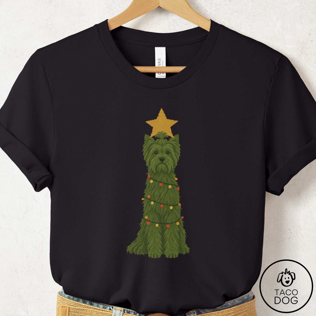 Yorkshire Terrier Yorkie Christmas Tree T-Shirt Black Taco-Dog
