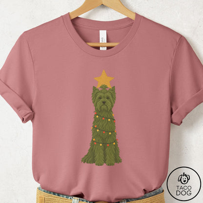 Yorkshire Terrier Yorkie Christmas Tree T-Shirt Mauve Taco-Dog