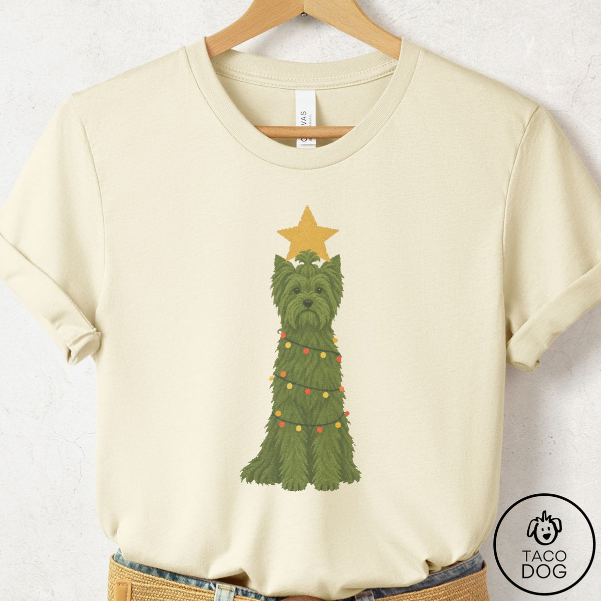 Yorkshire Terrier Yorkie Christmas Tree T-Shirt Natural Taco-Dog