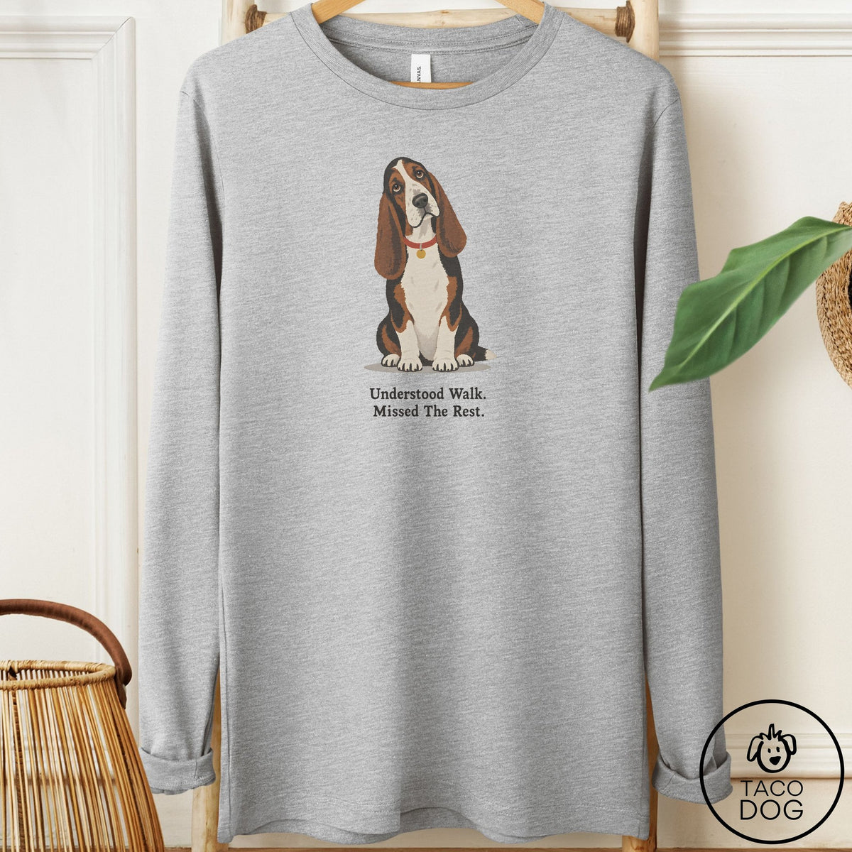 Basset Hound Understood Walk Long Sleeve Tee Athletic Heather Taco-Dog