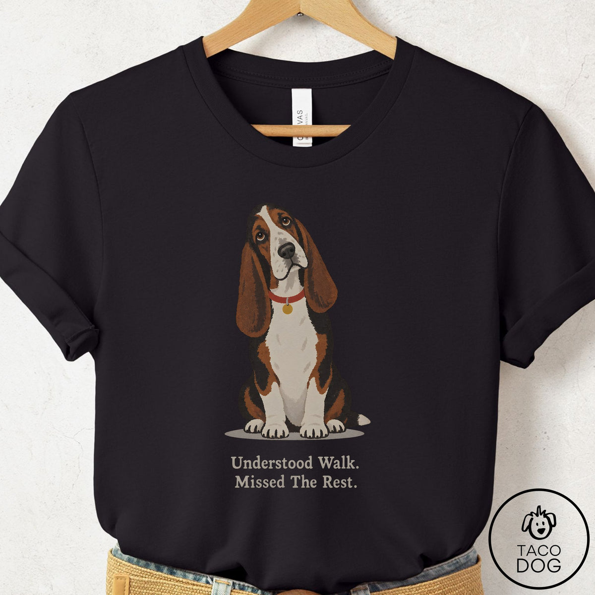 Basset Hound Understood Walk T-Shirt Black Taco-Dog