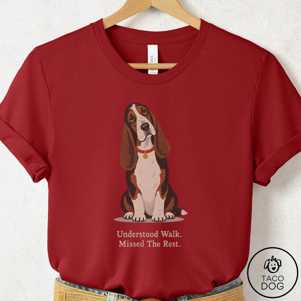 Basset Hound Understood Walk T-Shirt Canvas Red Taco-Dog