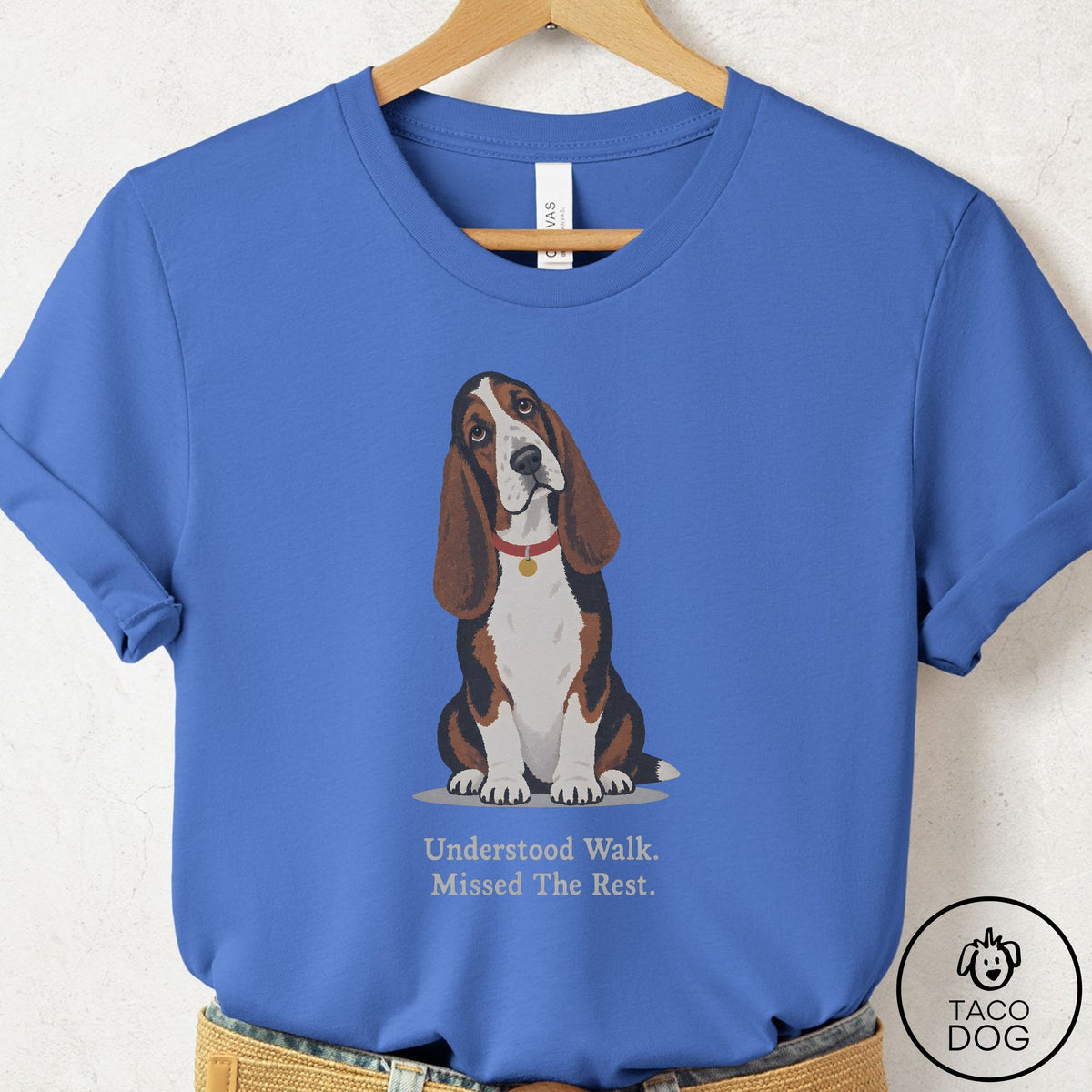 Basset Hound Understood Walk T-Shirt Columbia Blue Taco-Dog