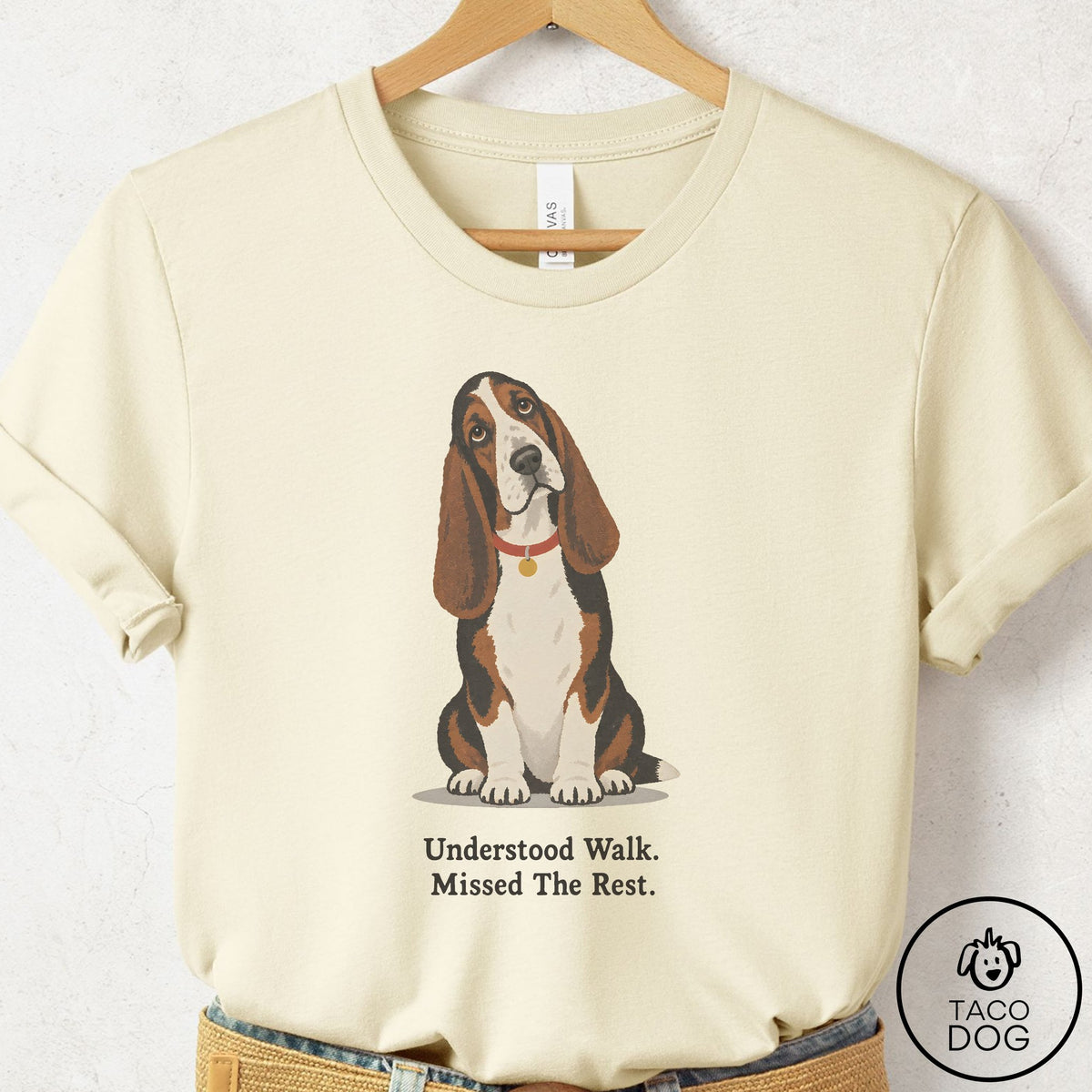 Basset Hound Understood Walk T-Shirt Natural Taco-Dog