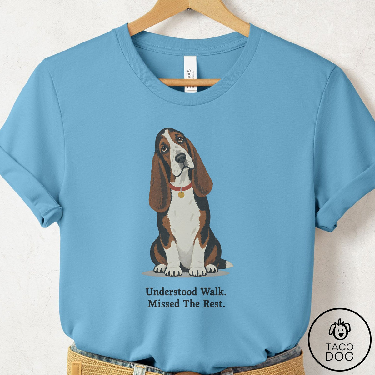 Basset Hound Understood Walk T-Shirt Ocean Blue Taco-Dog