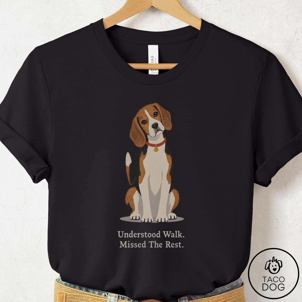 Beagle Understood Walk T-Shirt Black Taco-Dog