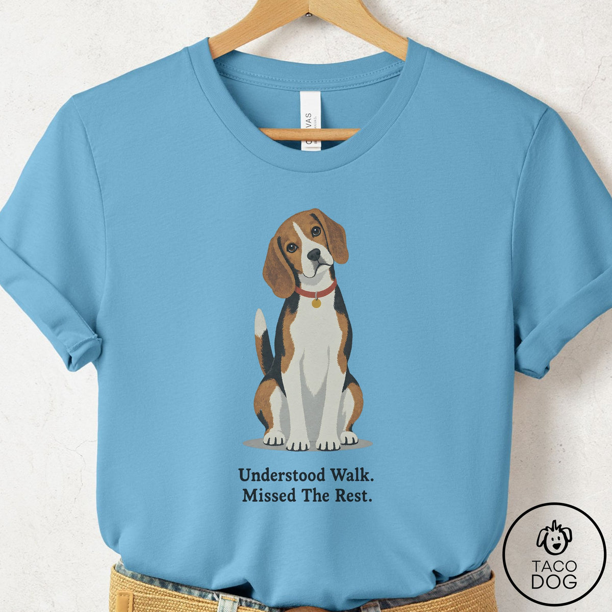 Beagle Understood Walk T-Shirt Ocean Blue Taco-Dog