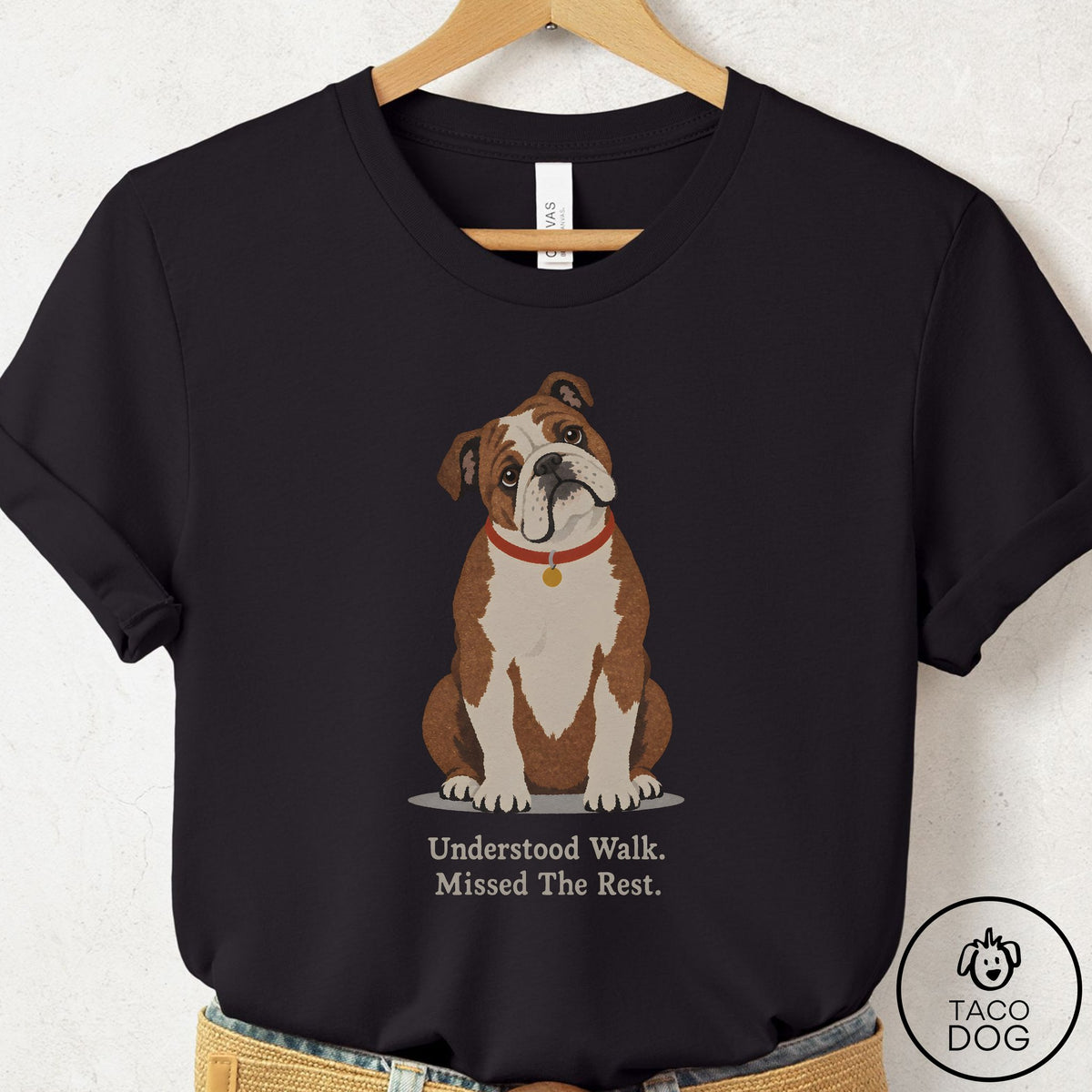 English Bulldog Understood Walk T-Shirt Black Taco-Dog