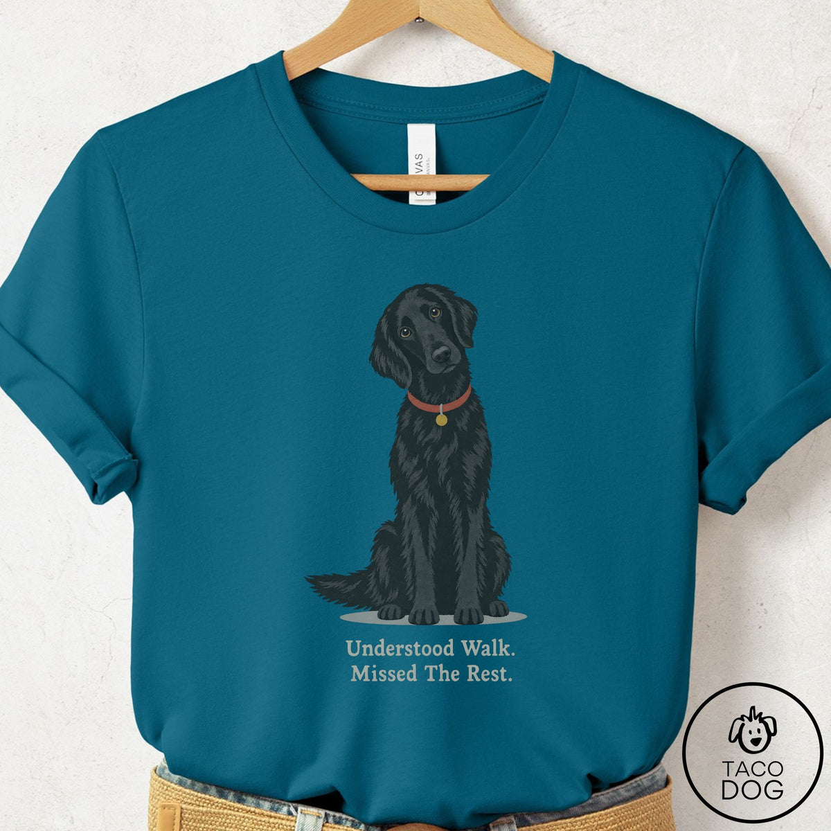 Flat-Coated Retriever Understood Walk T-Shirt Deep Teal Taco-Dog