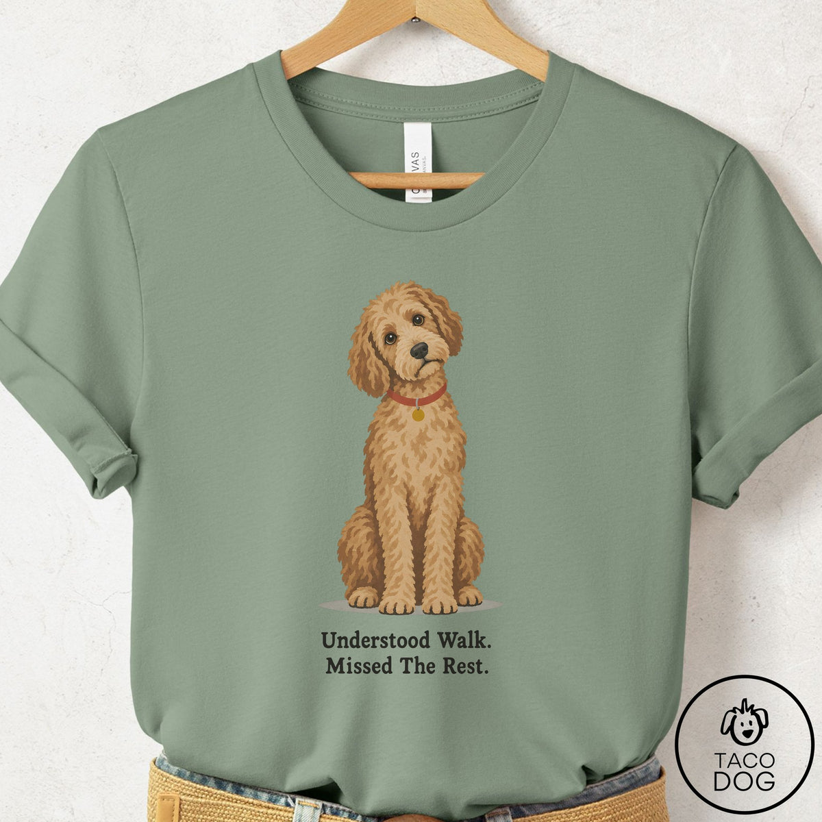 Doodle Understood Walk T-Shirt Sage Taco-Dog