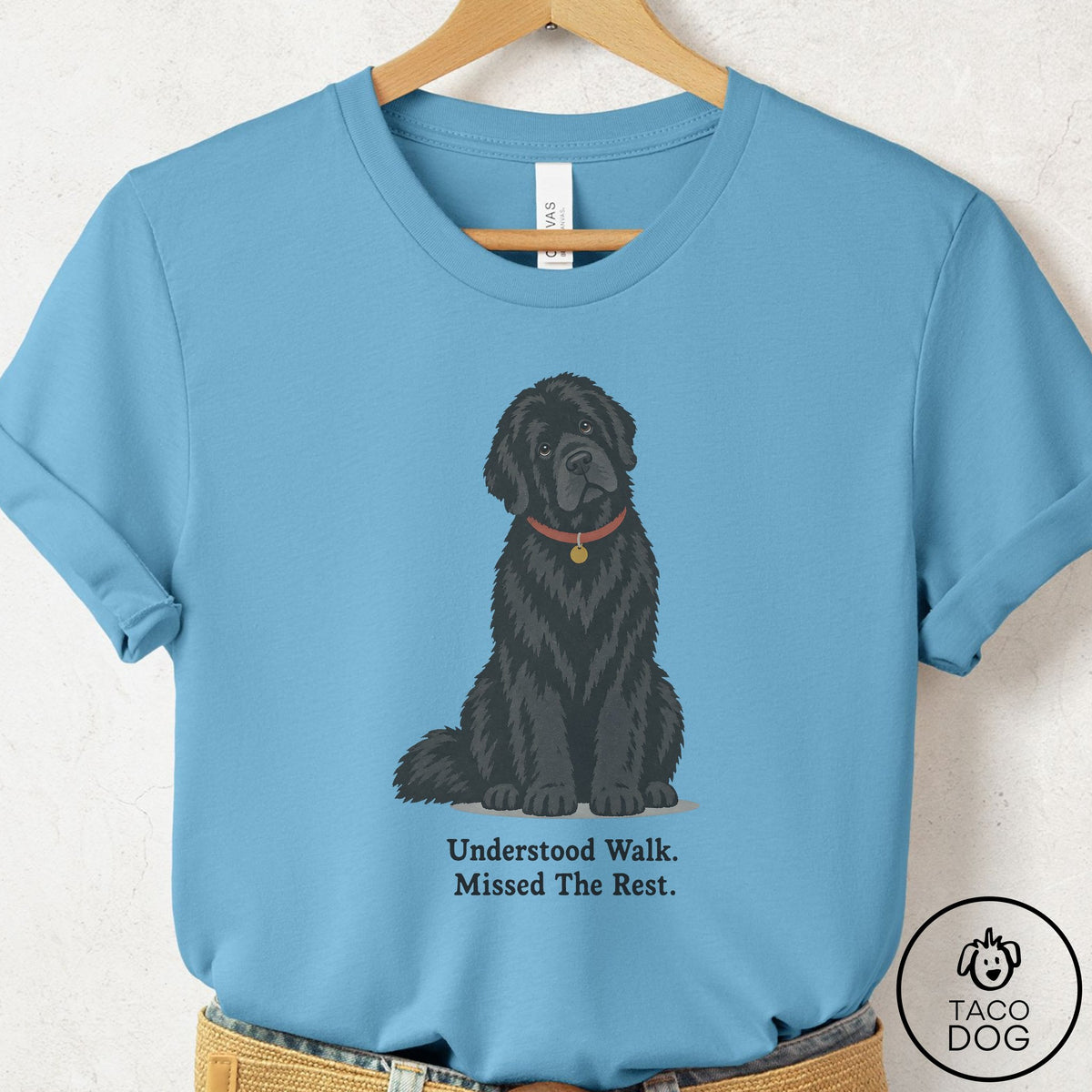 Newfoundland Understood Walk T-Shirt Ocean Blue Taco-Dog