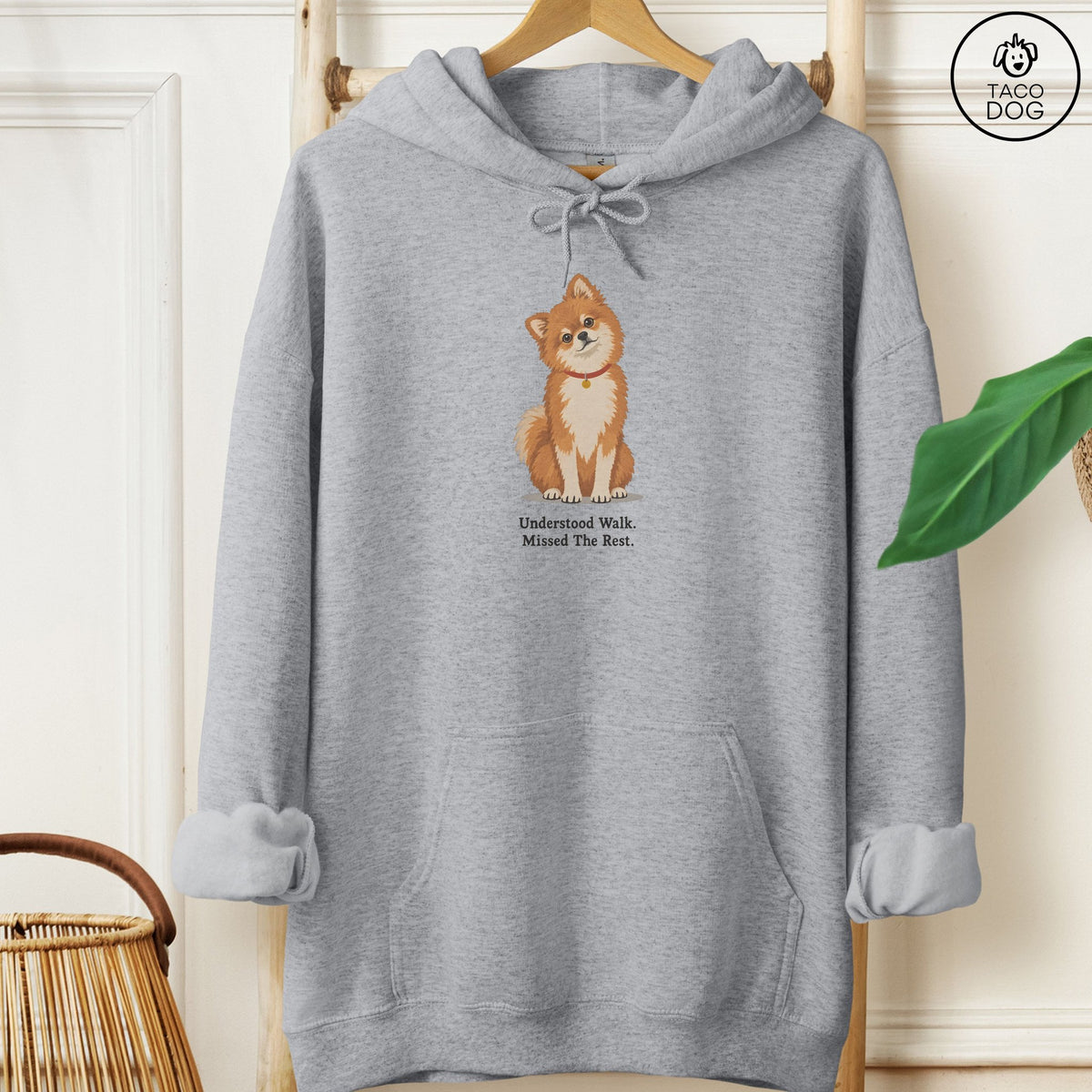 Pomeranian Understood Walk Hoodie Graphite Heather Taco-Dog