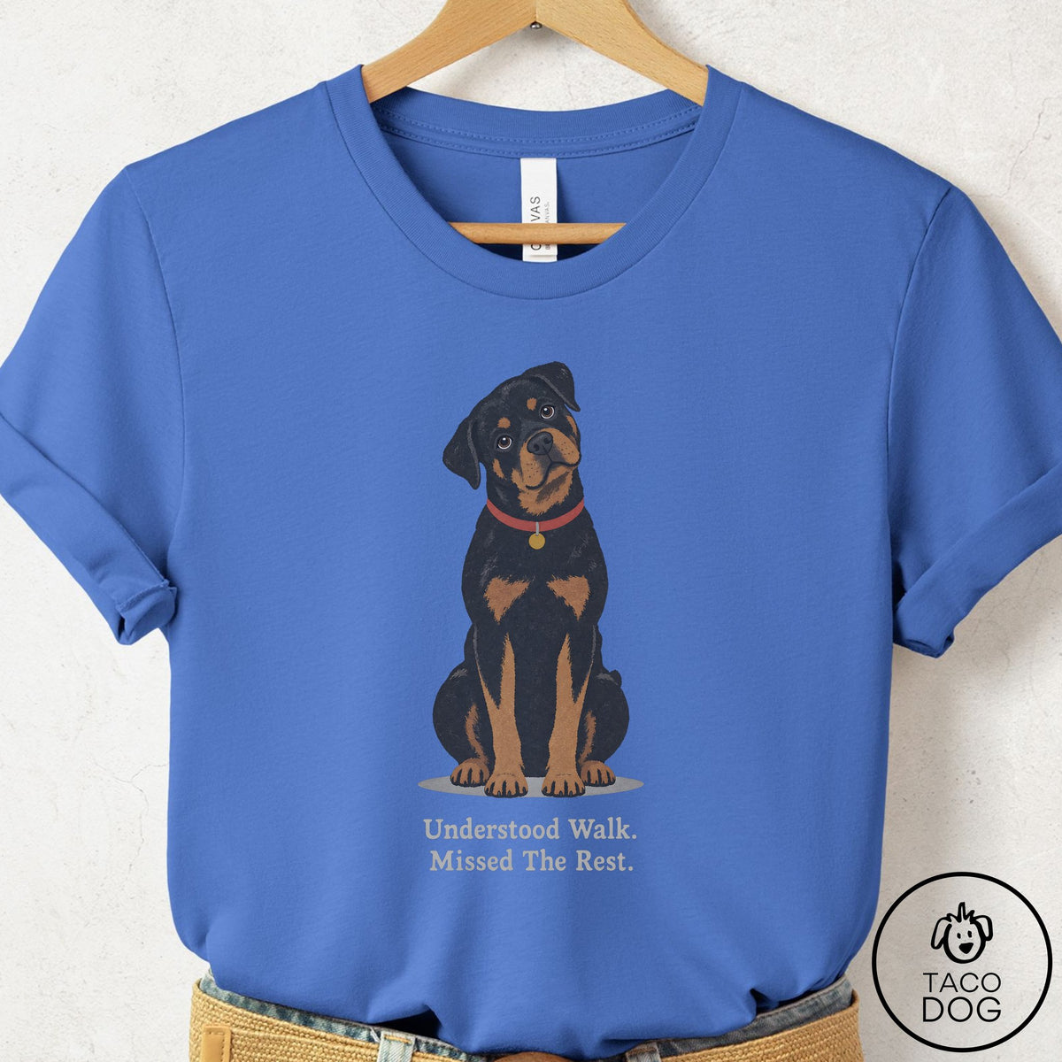 Rottweiler Understood Walk T-Shirt Columbia Blue Taco-Dog