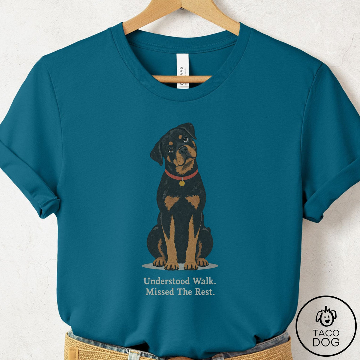 Rottweiler Understood Walk T-Shirt Deep Teal Taco-Dog