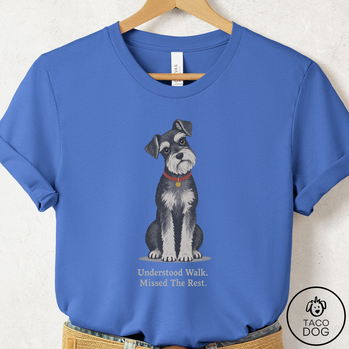Schnauzer Understood Walk T-Shirt Columbia Blue Taco-Dog