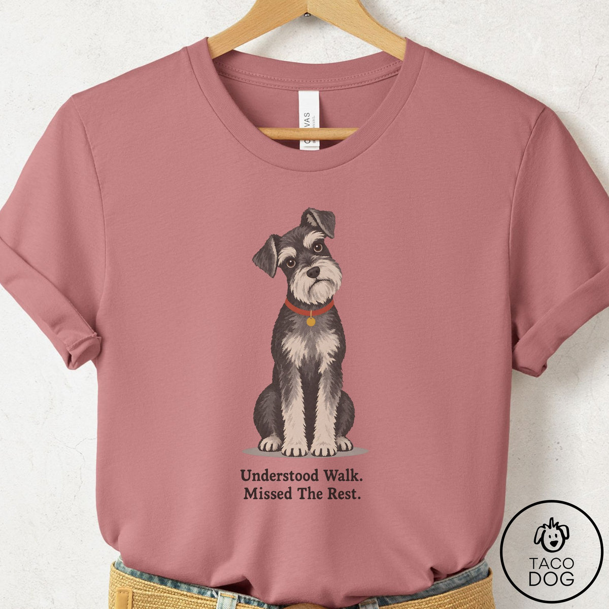 Schnauzer Understood Walk T-Shirt Mauve Taco-Dog