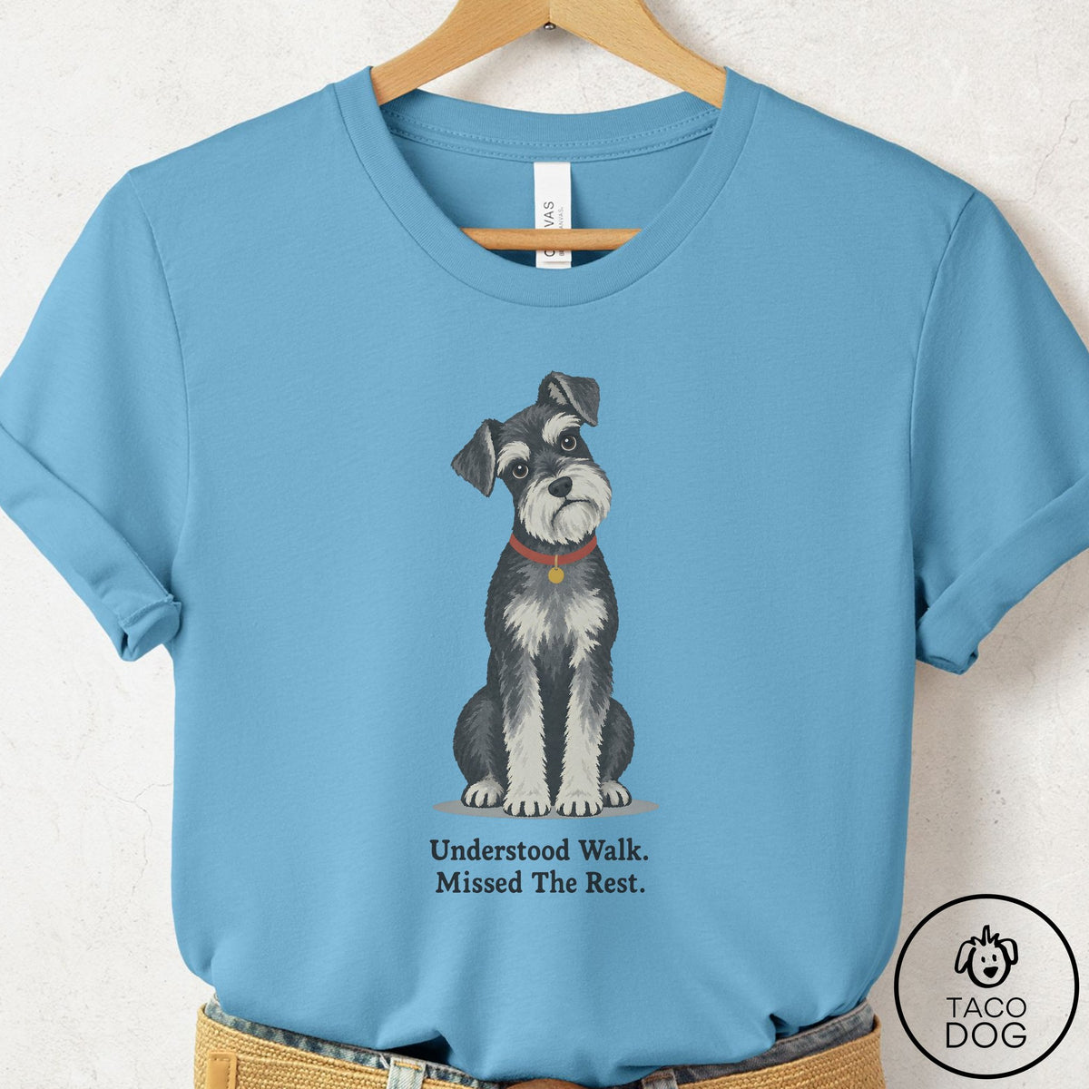 Schnauzer Understood Walk T-Shirt Ocean Blue Taco-Dog