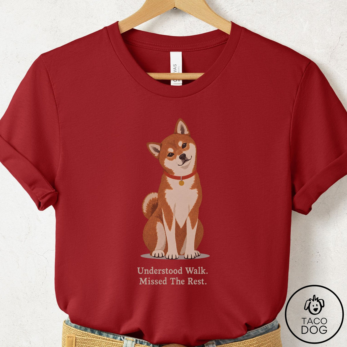 Shiba Inu Understood Walk T-Shirt Canvas Red Taco-Dog