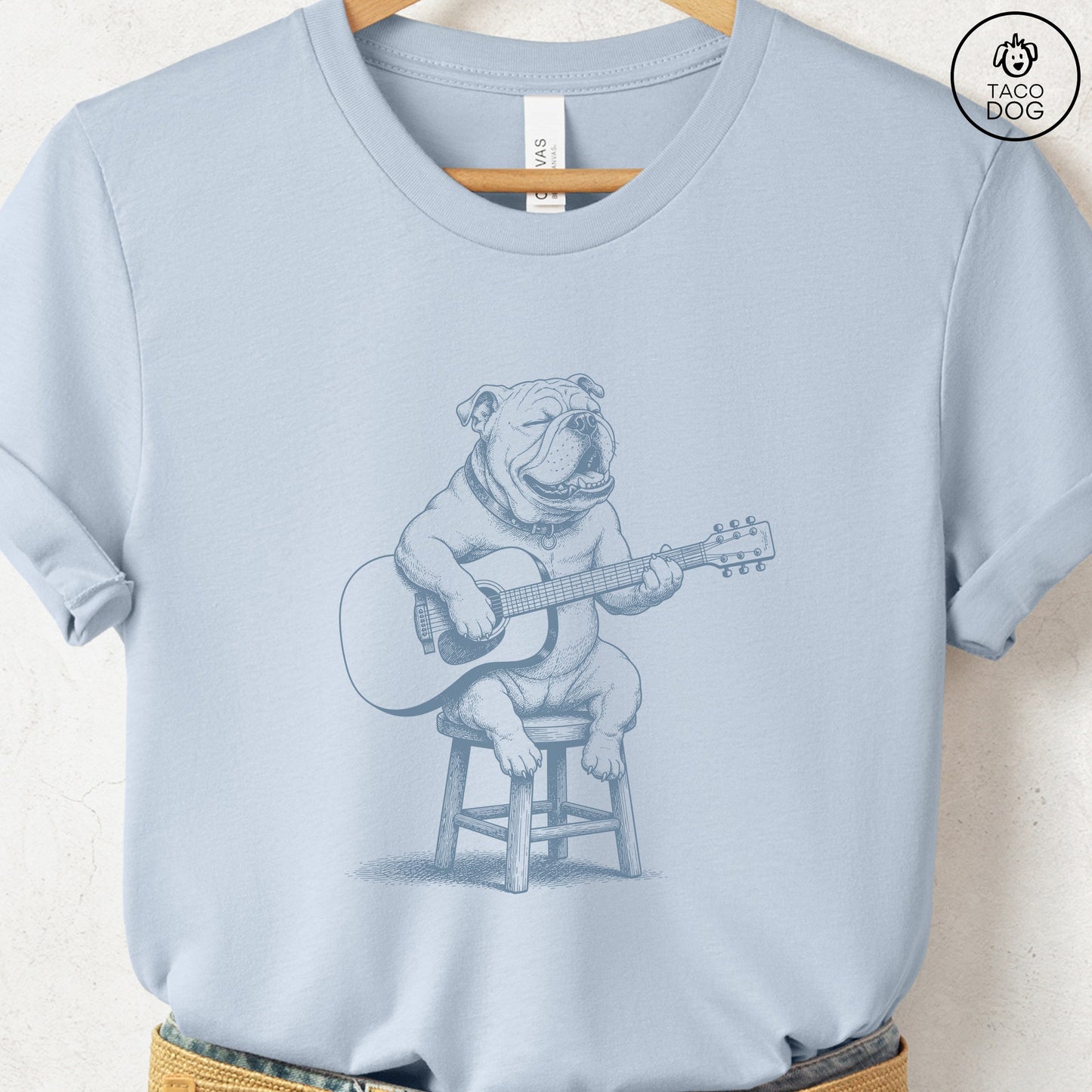 English Bulldog Unplugged T-Shirt Light Blue S Taco-Dog