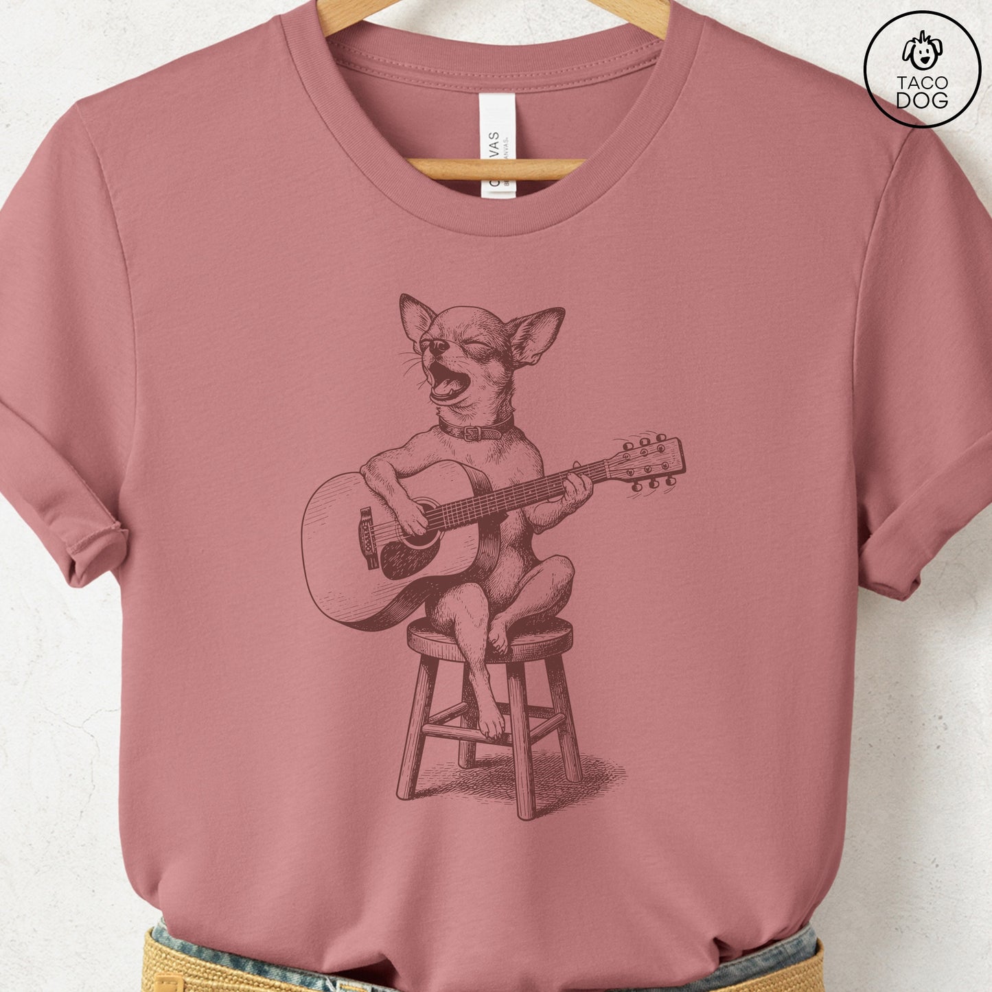 Chihuahua Unplugged T-Shirt Heather Mauve S Taco-Dog