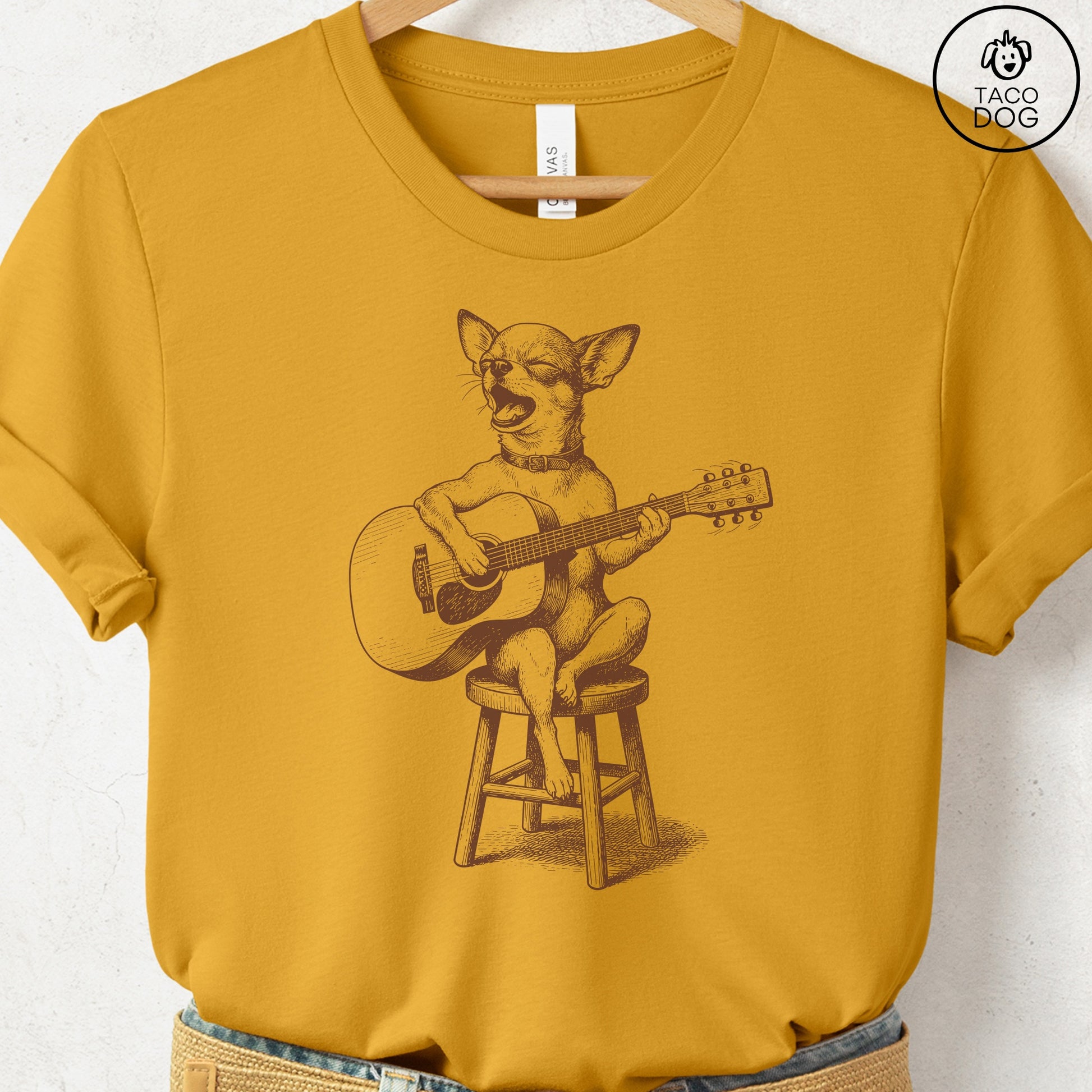 Chihuahua Unplugged T-Shirt Mustard S Taco-Dog