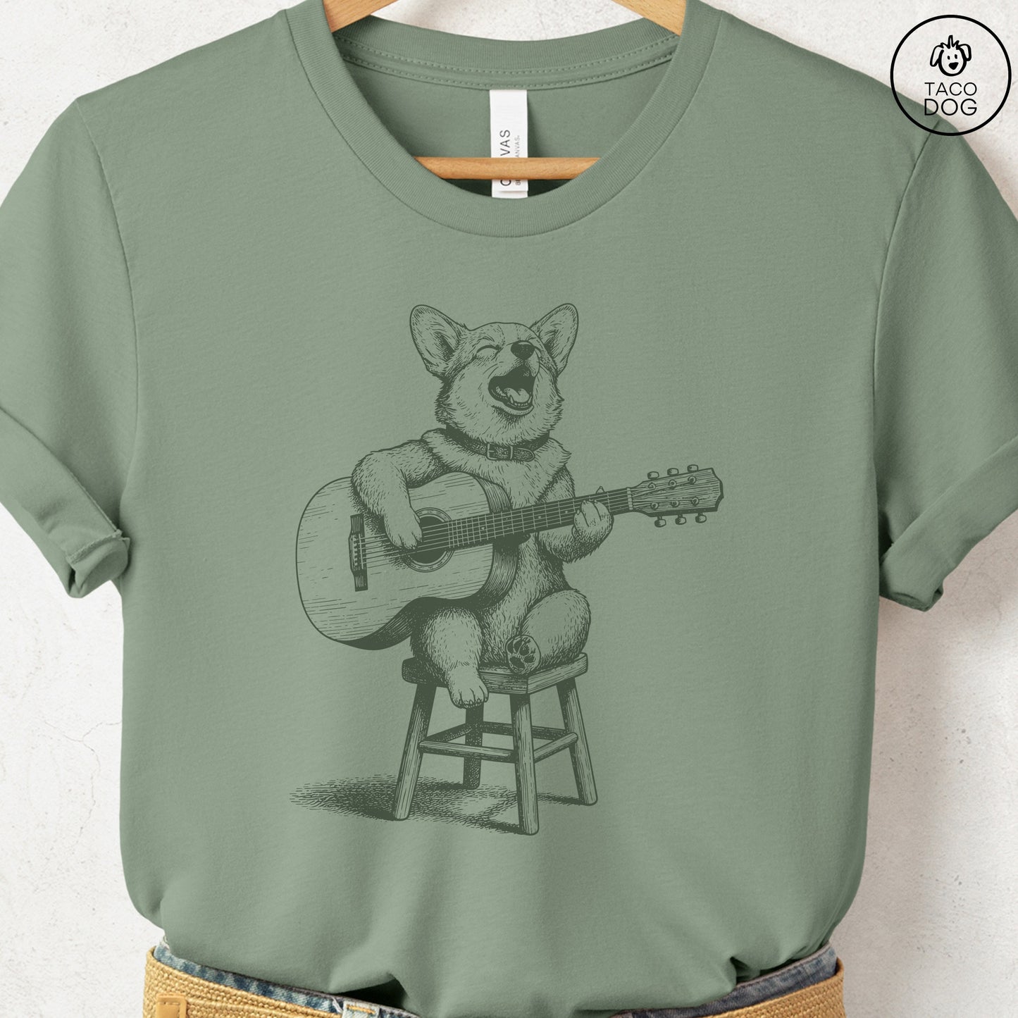 Corgi Unplugged T-Shirt Sage S Taco-Dog