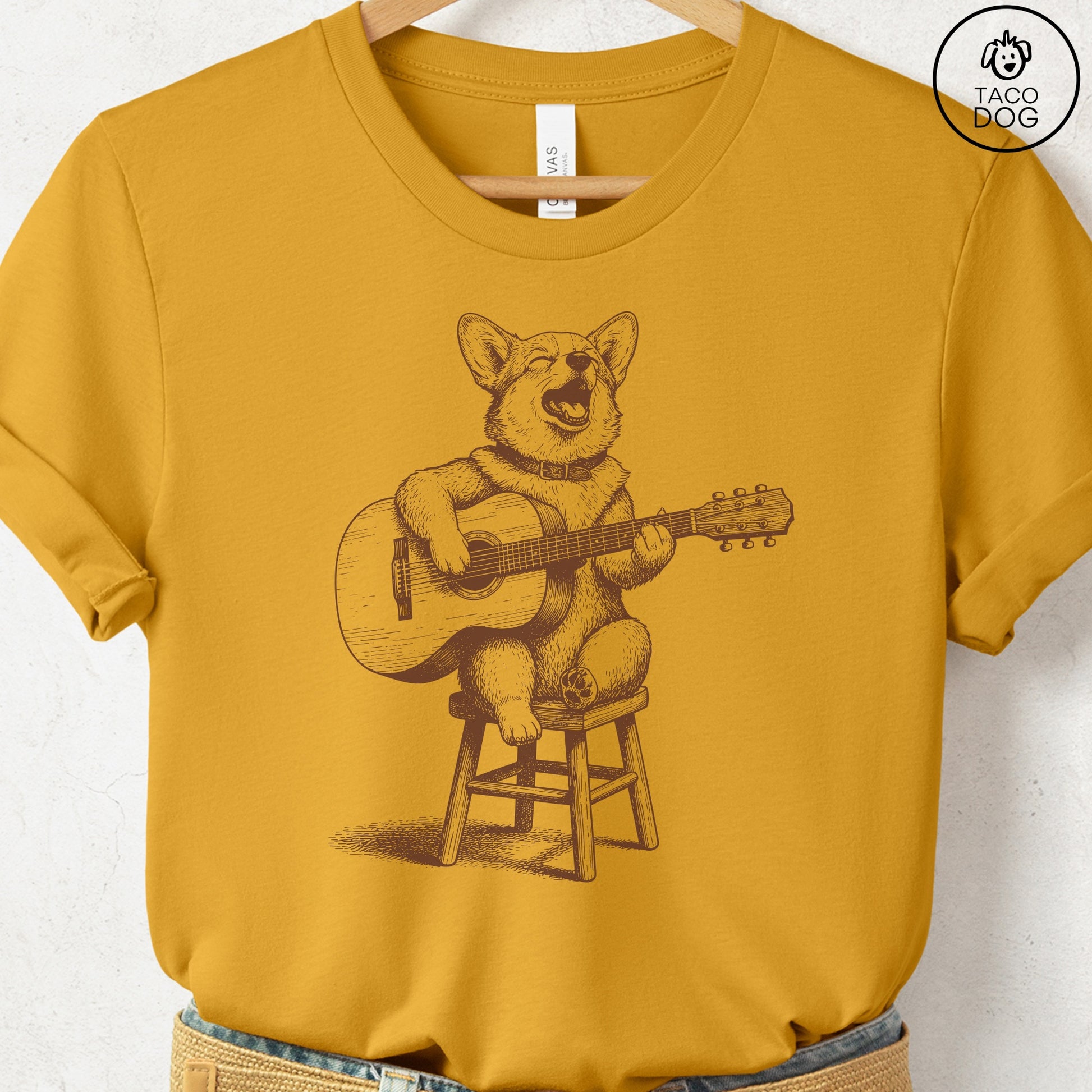 Corgi Unplugged T-Shirt Mustard S Taco-Dog
