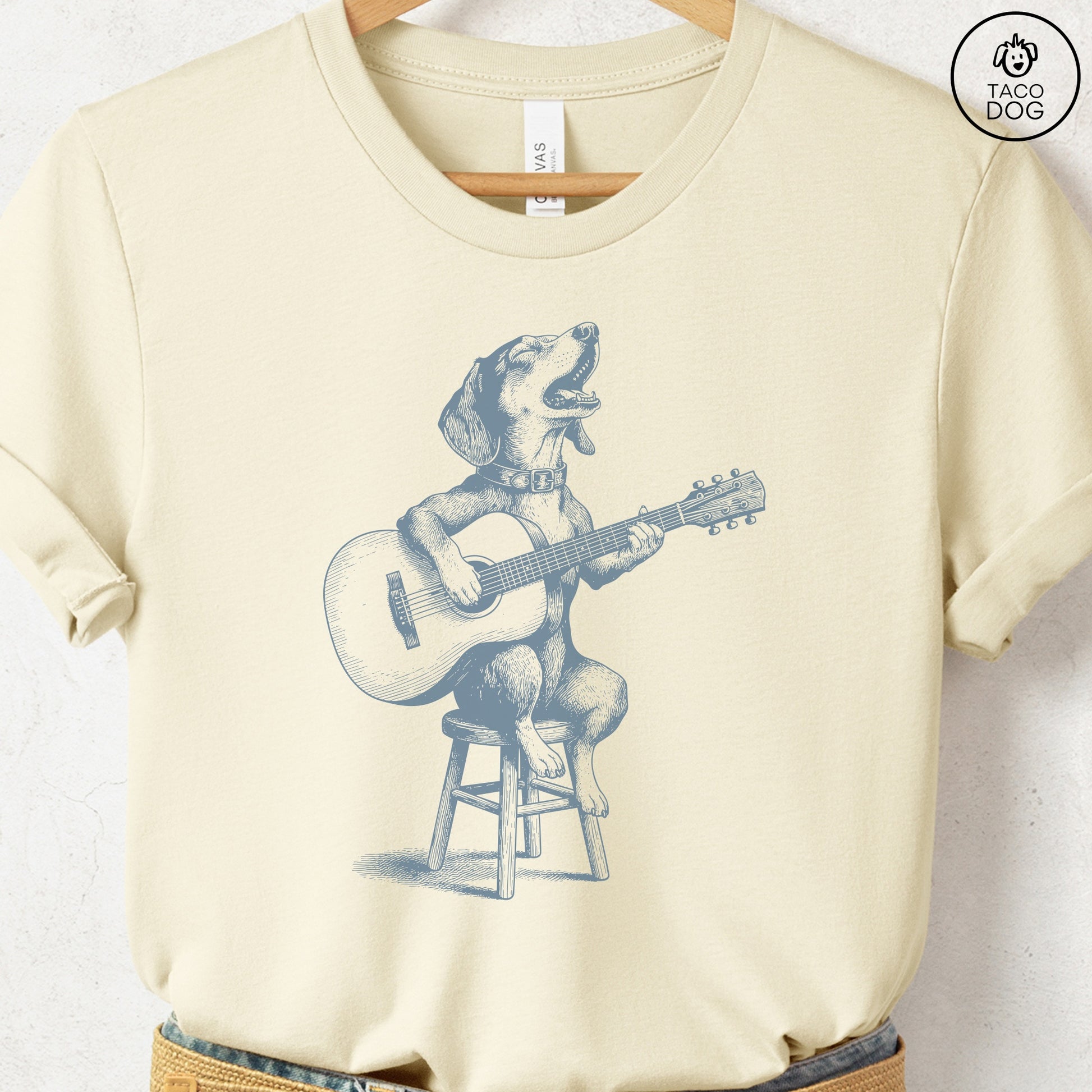 Dachshund Unplugged T-Shirt Natural S Taco-Dog